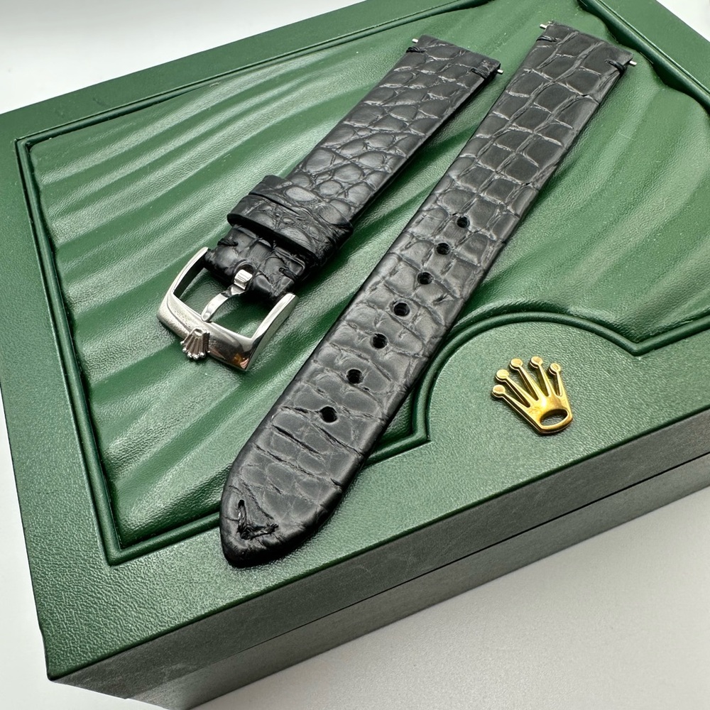 Alligator Skin 20mm leather straps with 18mm Rolex buckle.
